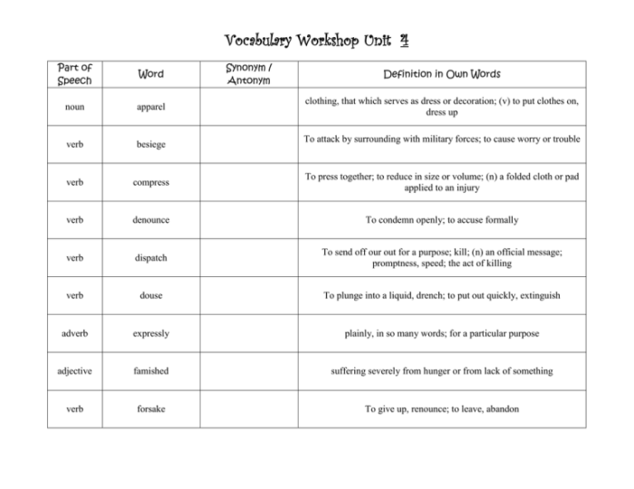 Vocabulary workshop unit 1 level d