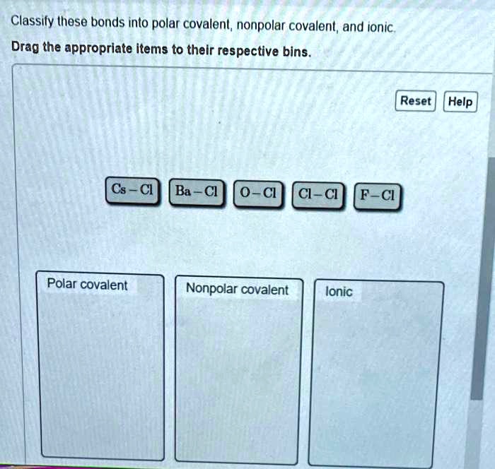 Classify these bonds as ionic polar covalent or nonpolar covalent